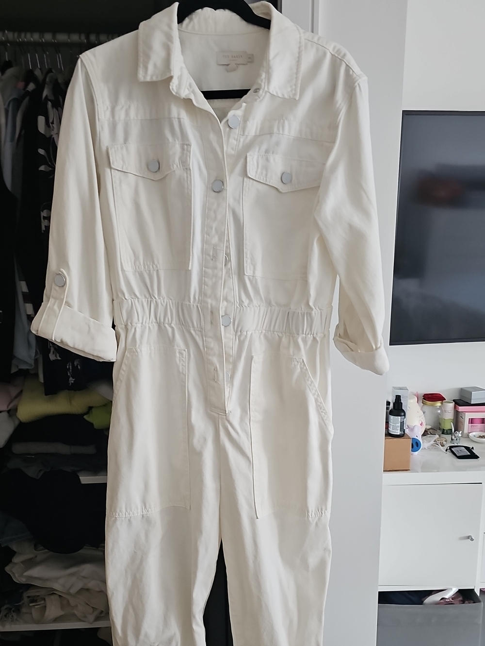 White DENIM utility Jumpsuit